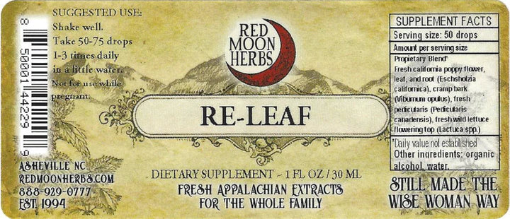 Red Moon Herbs Re-Leaf Extract (California Poppy, Cramp Bark, Pedicularis, Wild Lettuce)